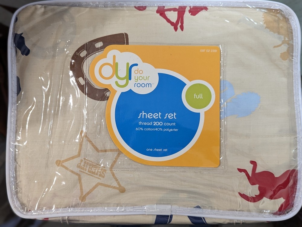 Juego completo de sábanas DYR Do Your Room Western Cowboy Sheriff botas sombrero caballo NUEVO