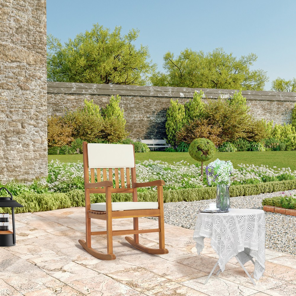Acacia Wood Rocking Chair for Indoor Outdoor Patio Garden Lawn Porch-image