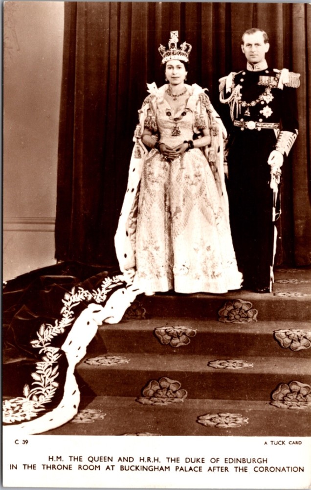 Real Photo Postcard H.M. The Queen and H.R.H. The Duke of Edinburgh Coronation