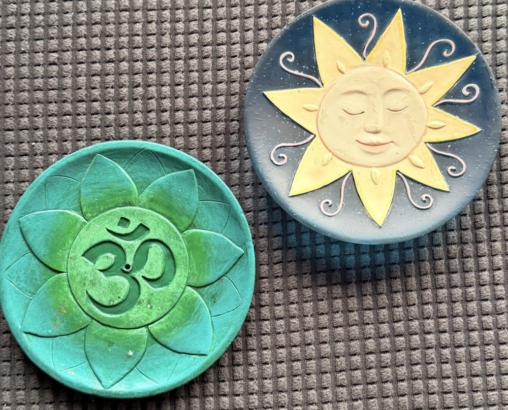 Lot 2 Boho Spiritual Decor Celestial Sun Face Lotus Meditation Trinket Dishes