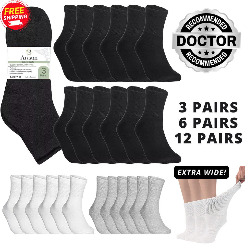 Diabetic Socks For Men Ankle 3-12 Pair Loose Fit Seamless Women 9-11 10-13 13-15