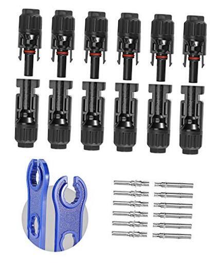 12 PCS Solar Connectors with 6 Pairs 10AWG Male/Female & 1 pair of spanners