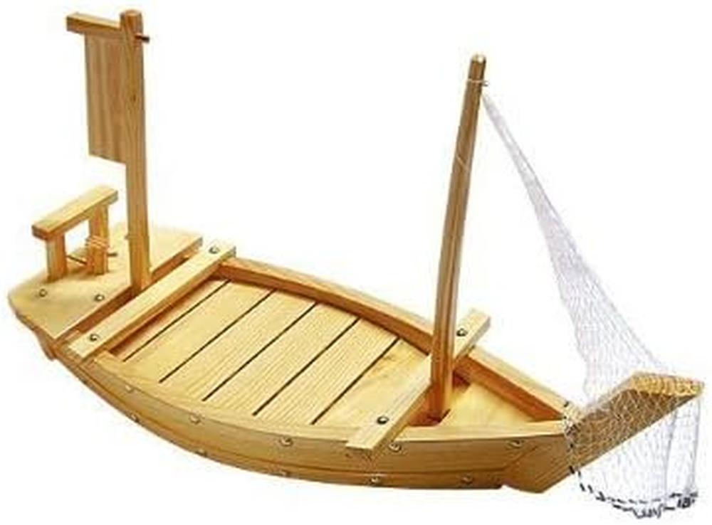 Japanese Wooden Sashimi Sushi Boat Serving Tray with Fish Design