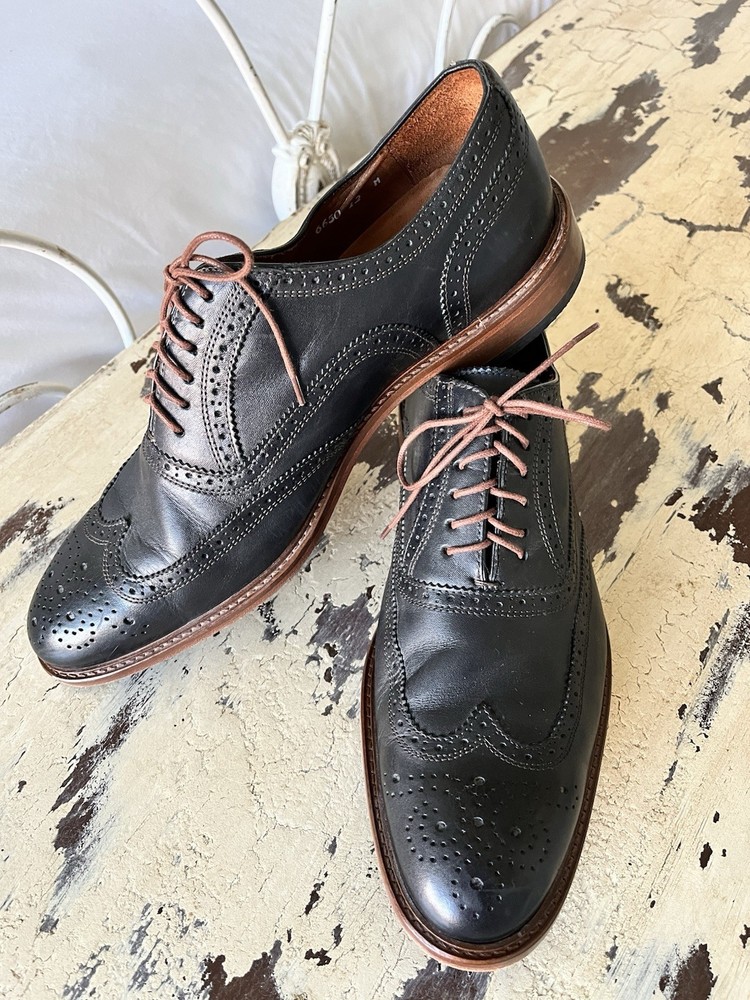 Mercanti Fiorentini Men’s 12 M Black Leather Wingtip Oxford Shoes Made in Italy