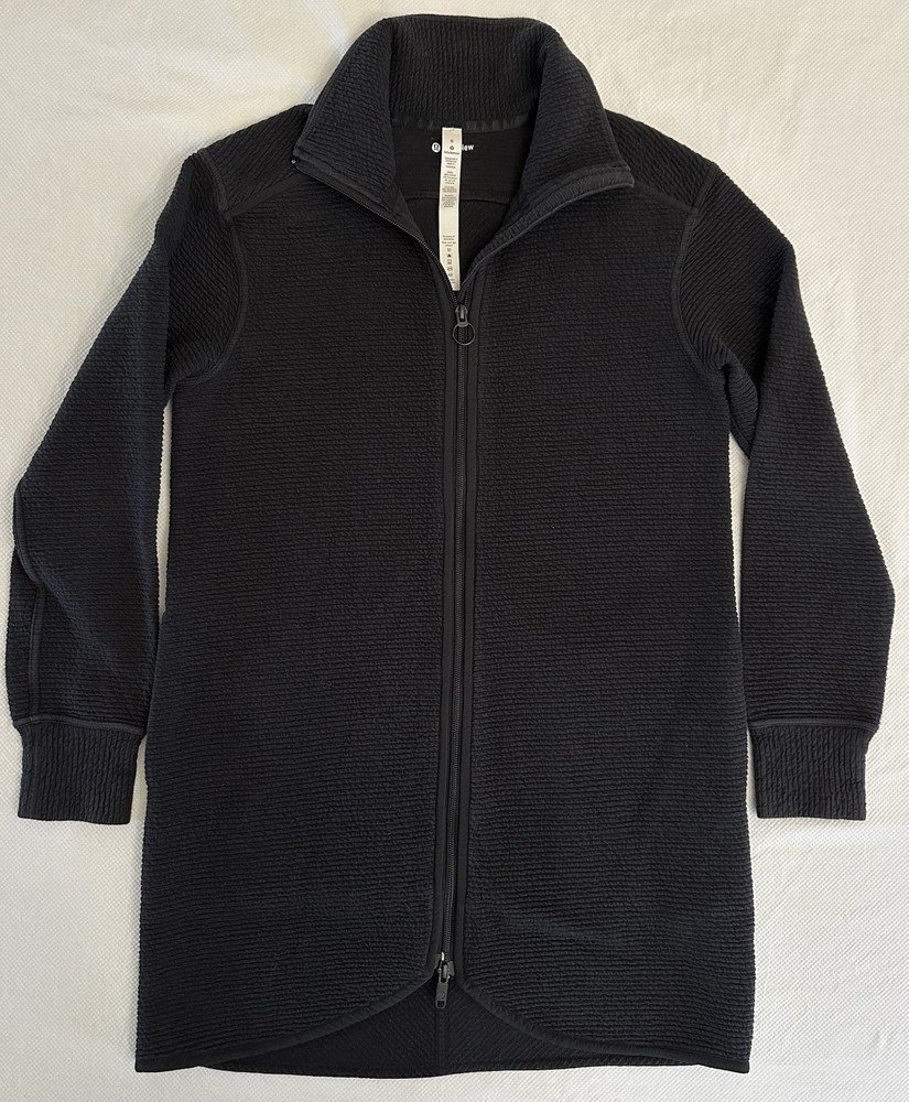 Lululemon On Repeat Jacket Sweater Women 6 Black Texture Long Full Zip Tunic