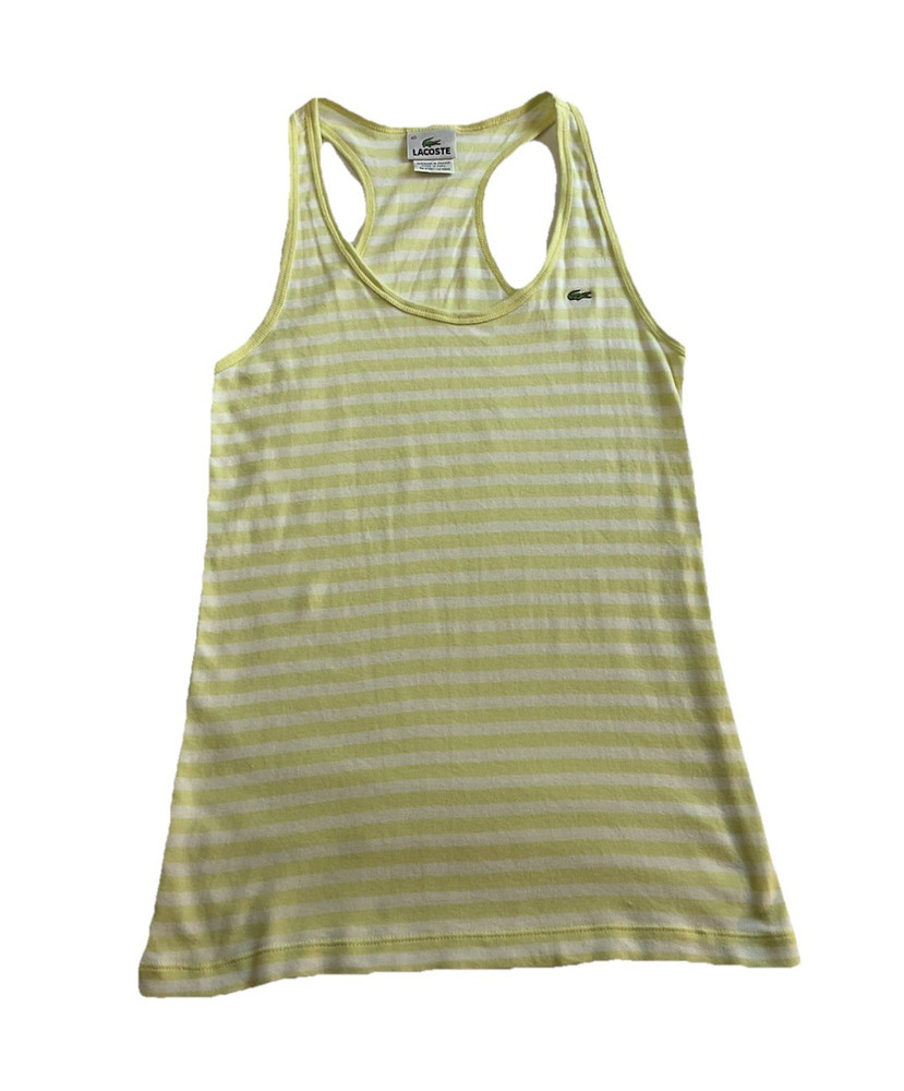 Lacoste Women’s Yellow White Striped Racerback Tank Top Size 40 Cotton