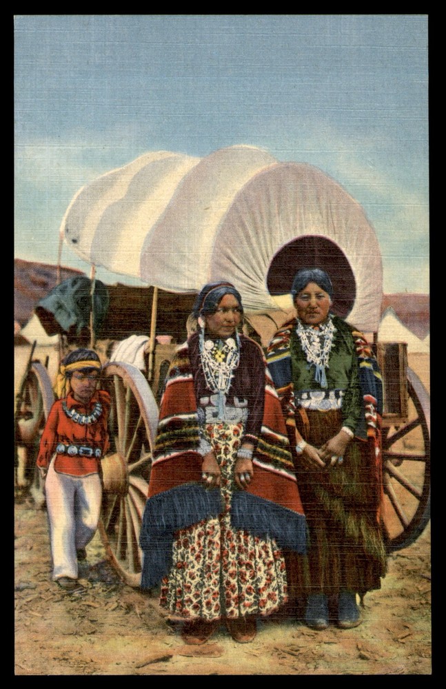 Postcard Navajo Women & Child In Native Garb