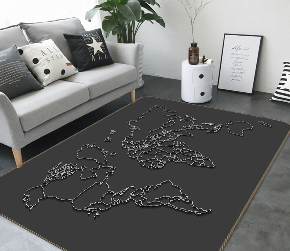 3D Line Outline World Map Non-Slip Rug Mat Elegant Photo Carpet Romy 322BNO