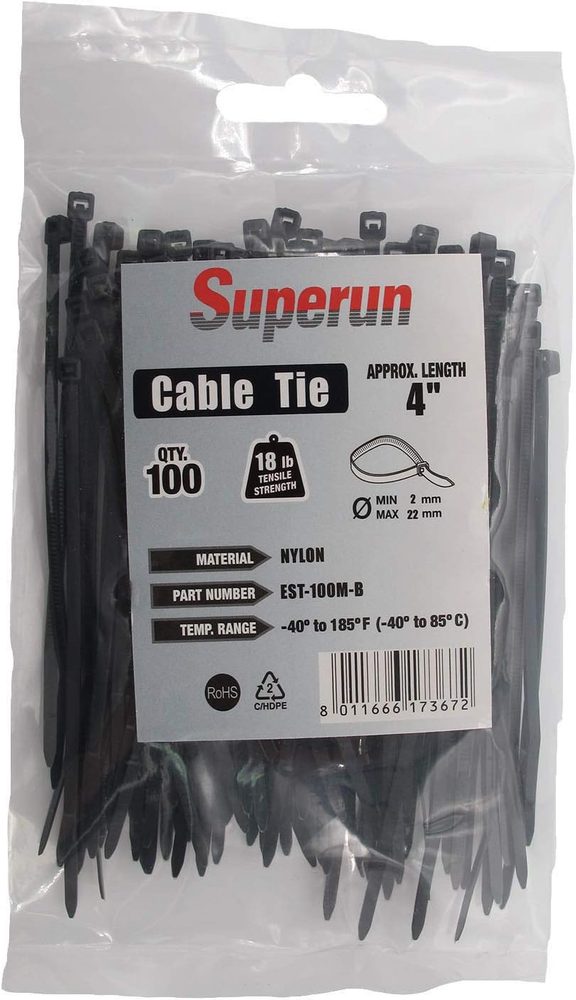 Black Zip Ties 4 Inch 18 Lbs Tensile Strength Industrial Grade Wire Ties