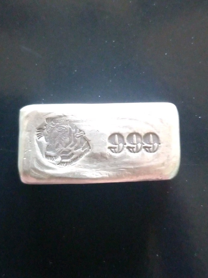 1 Oz Silver Hand Poured Bar, Tigre, M6 Metals