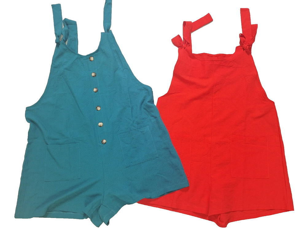 2 Womens Shorts Jumper Romper Size Large Red/Teal Outfit Overalls