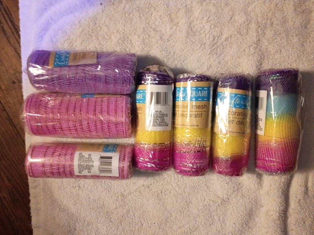 Crafter's Square Mesh Ribbon Spools 6 in Purple Pink Yellow Blue Solid Design