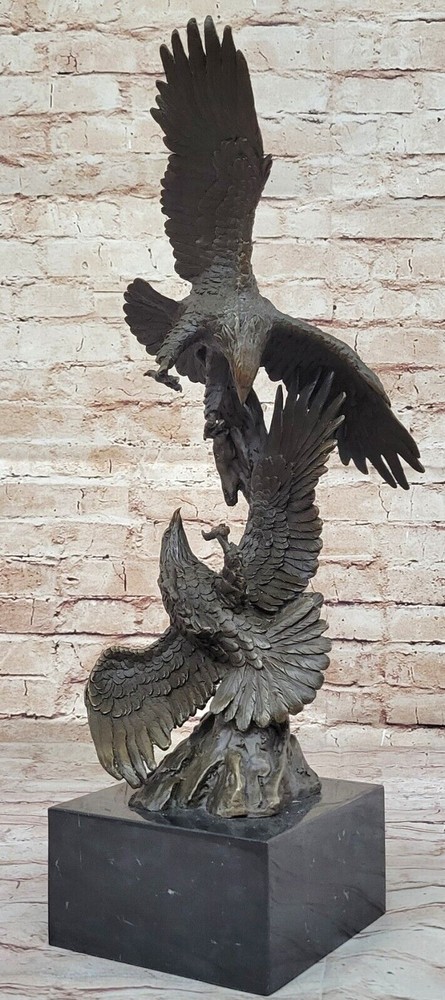 Modern Abstract Bronze Sculpture of Two Fighting Eagles in Flight-image