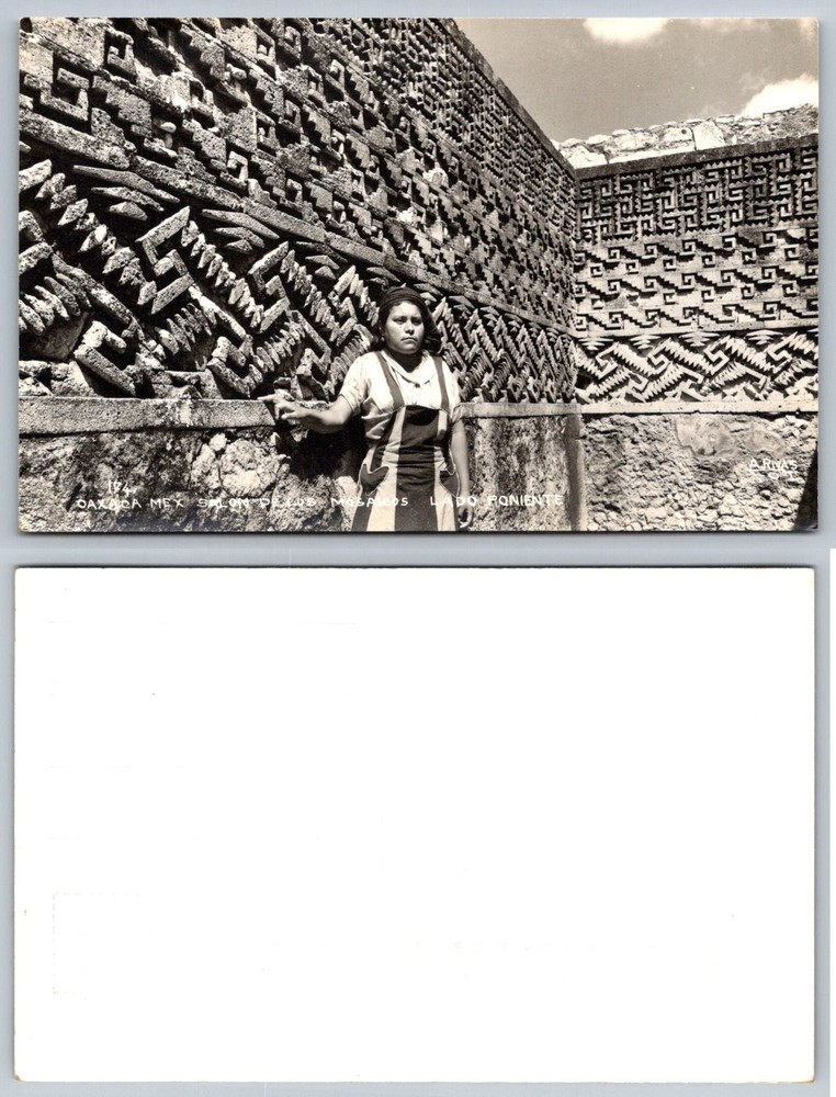 Oaxaca Mexico Mitla Ruins Real Photo Postcard RPPC Salon de Mosaicos A. Rivas