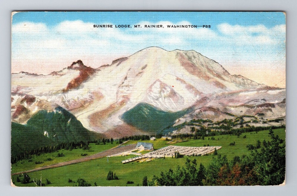 Mt Rainier WA-Washington, Sunrise Lodge, Advertising, Vintage Souvenir Postcard