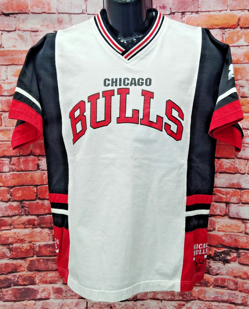 VINTAGE Chicago Bulls Shirt Men White Starter Warm Up Logo NBA 90s