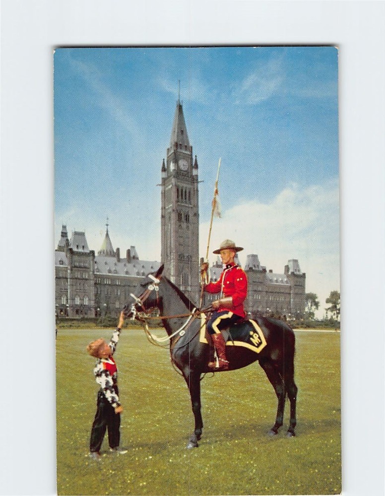 Postcard Mountie at Peace Tower Parliament Buildings Ottawa Ontario Canada