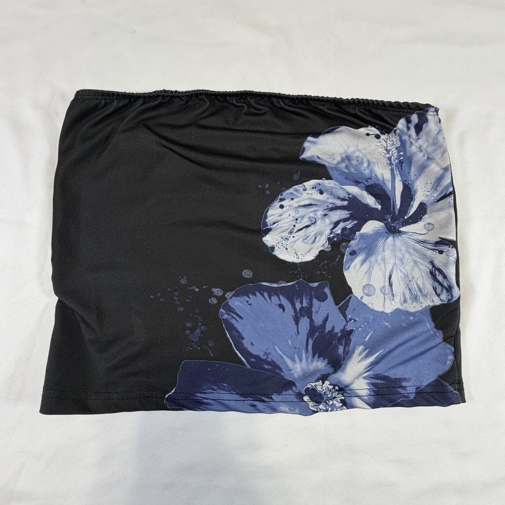 SHEIN Black Blue Floral Swim Skirt Medium Elastic Waist Stretch Women