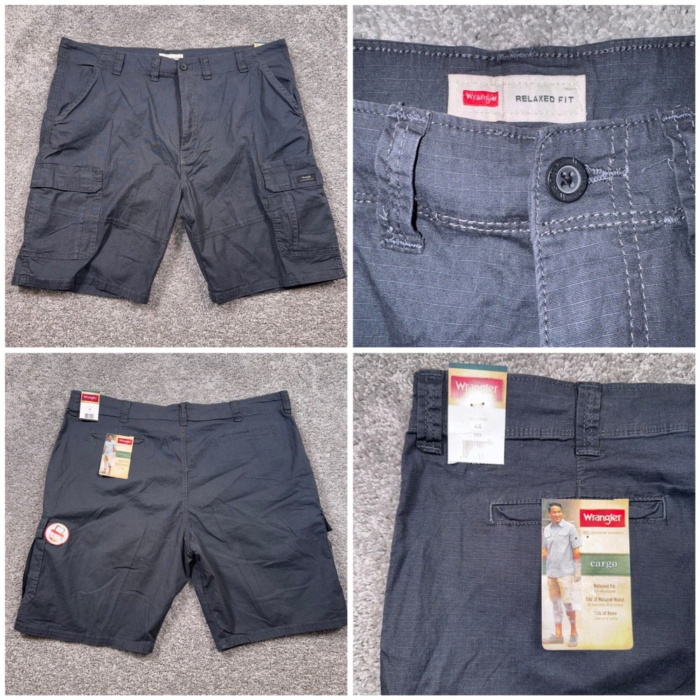 Wrangler Cargo Shorts Mens Relaxed Fit Stretch Ripstop Charcoal Grey Sz 44 NEW