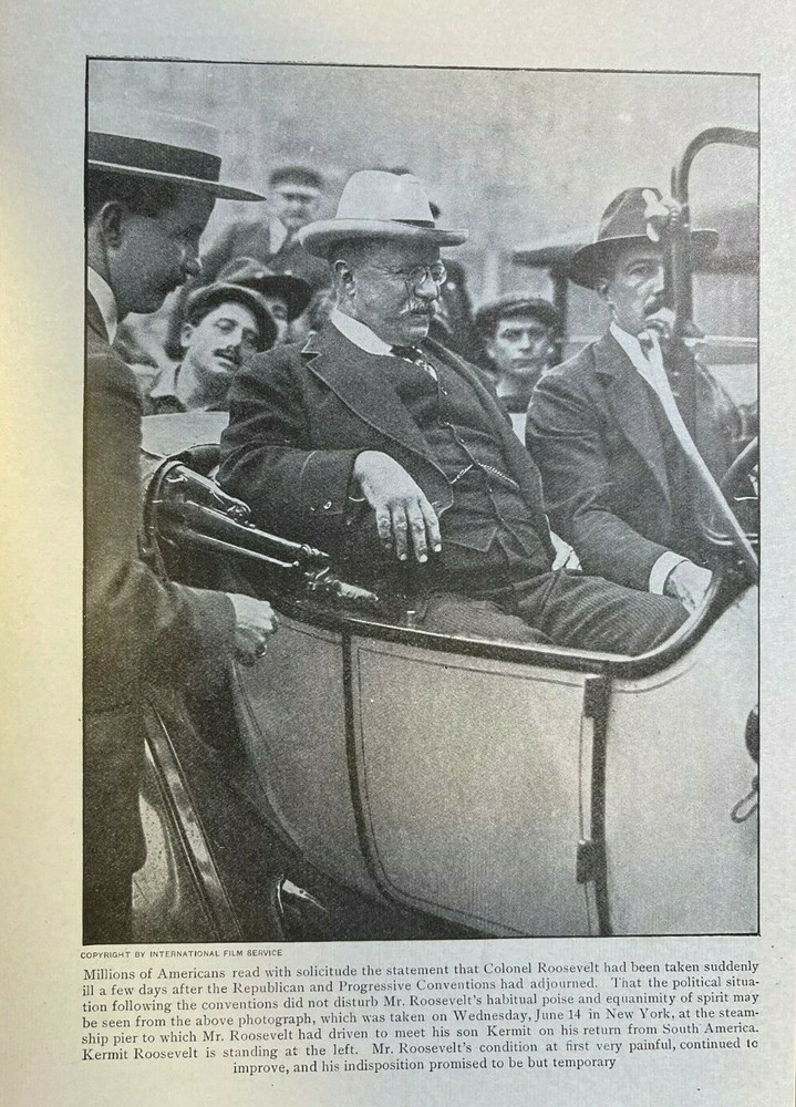 1916 Vintage Magazine Illustration Colonel Theodore Roosevelt Riding in Car