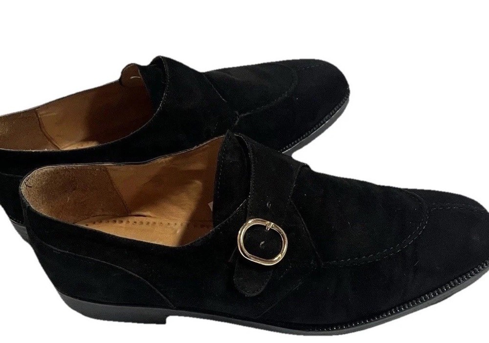 Andre Getty Buckle Loafer Shoes Black Suede Size 12 Made In Italy ￼