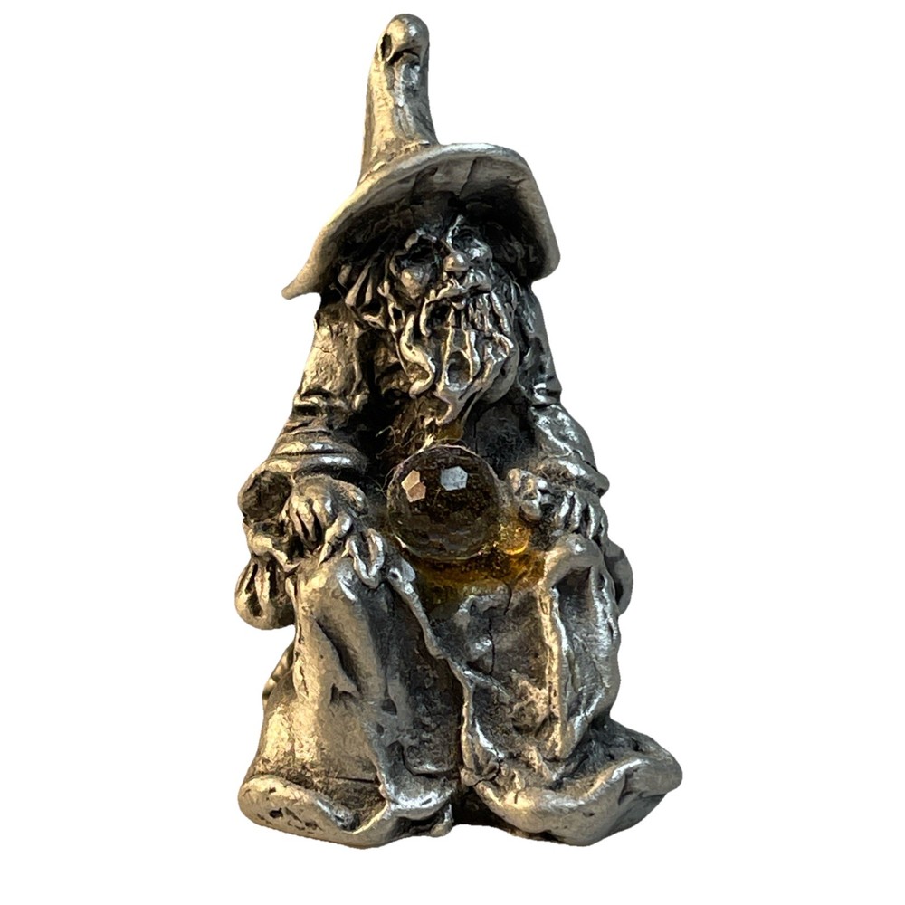 Gallo Pewter Fantasy Magic Sorcerer Wizard Nature Mini Figurine W Crystal Ball