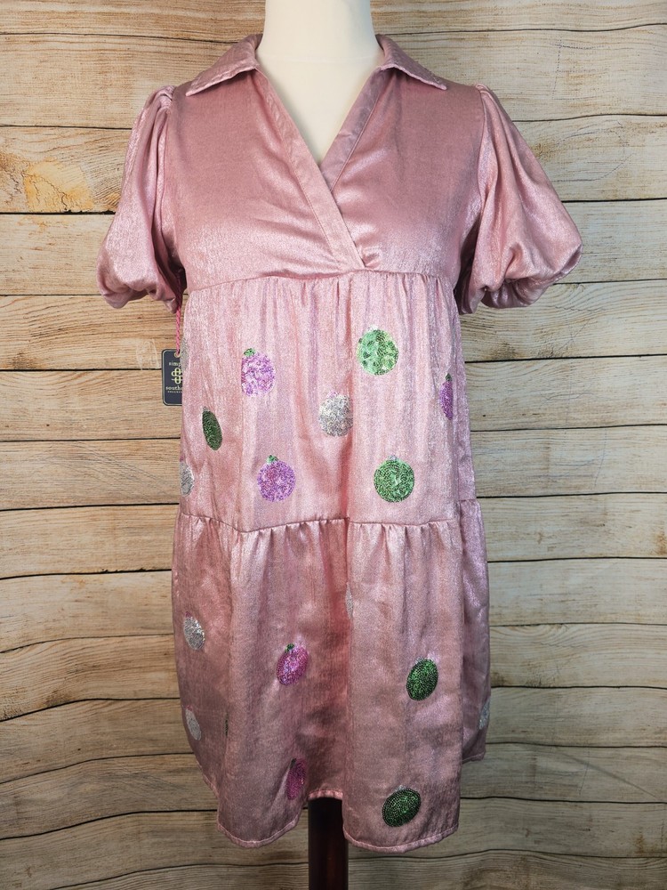 NWT Simply Southern Pink Sparkle Sequin Holiday Christmas Dress Size Medium