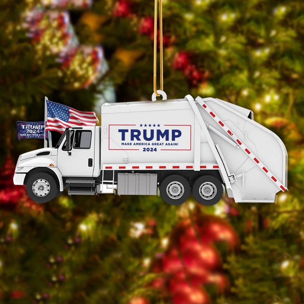 2024 Donald Trump Garbage Truck Ornament, USA Flag 2024 Trump President Ornament