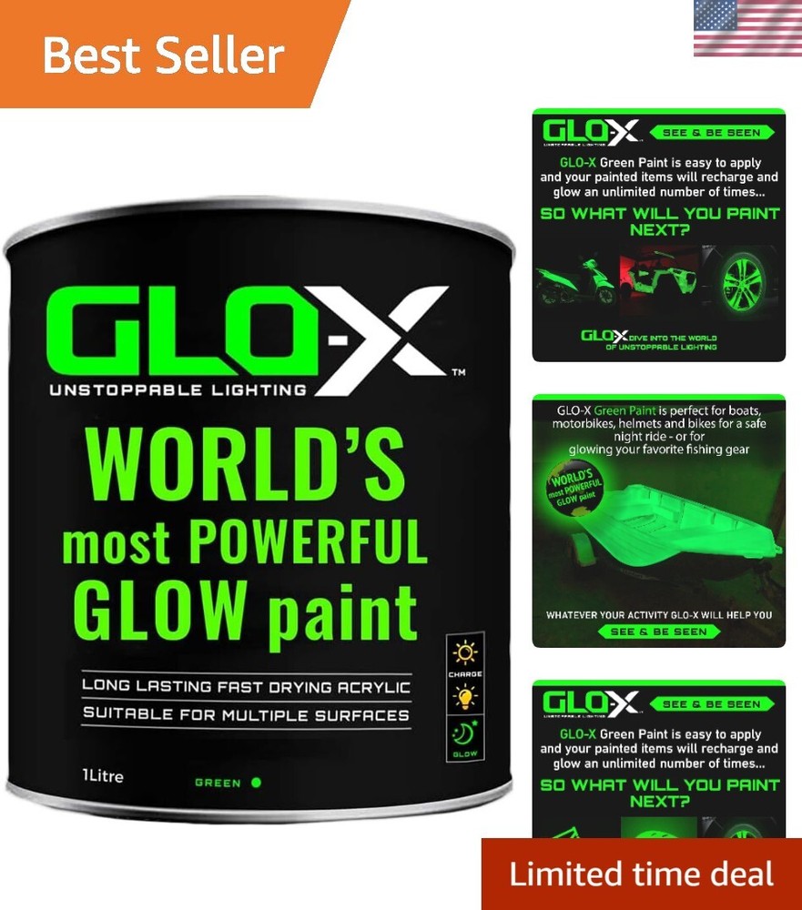 Glow In The Dark Paint 1Litre Can - Clear Paint That Glows Green In The Dark-...