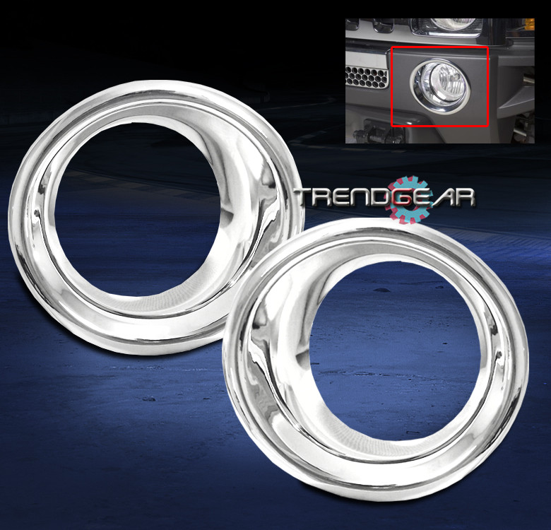 06-10 HUMMER H3 BUMPER DRIVING FOG LIGHT LAMP TRIMS BEZEL COVER RING CHROME PAIR