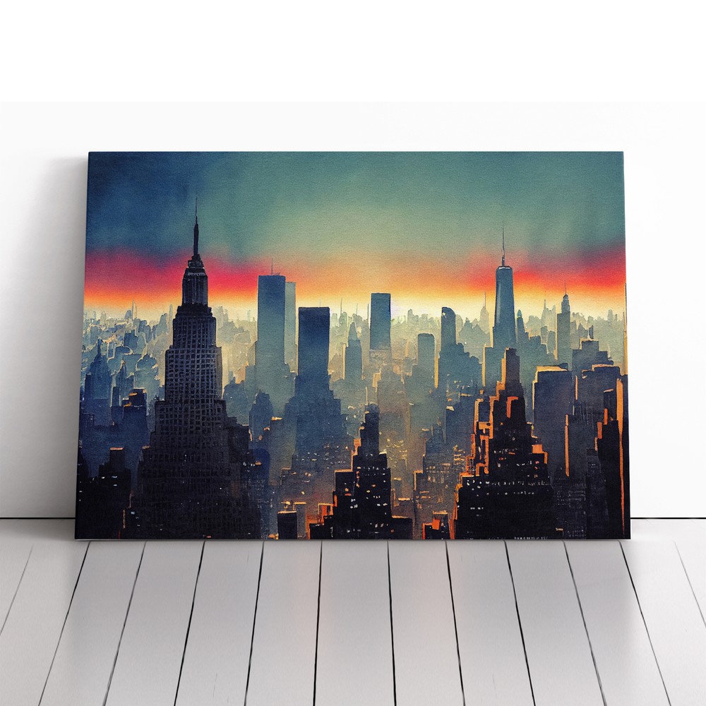 Watercolour New York Skyline Vol.1 Canvas Wall Art Print Framed Picture Decor
