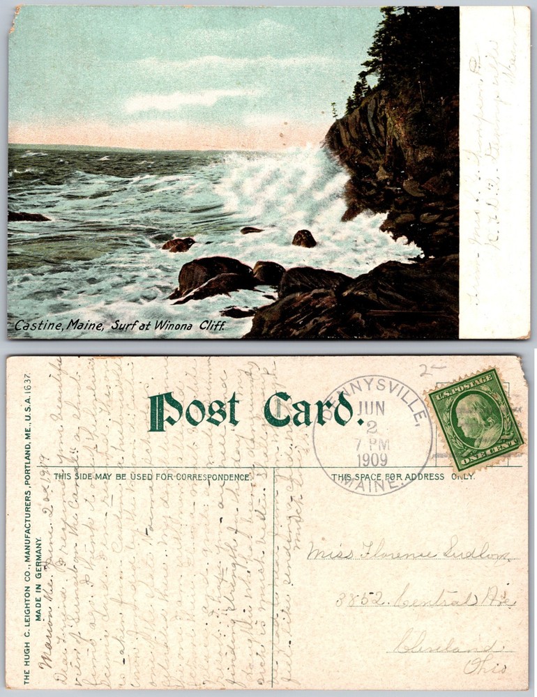 Castine Maine Surf At Winona Cliff Postcard
