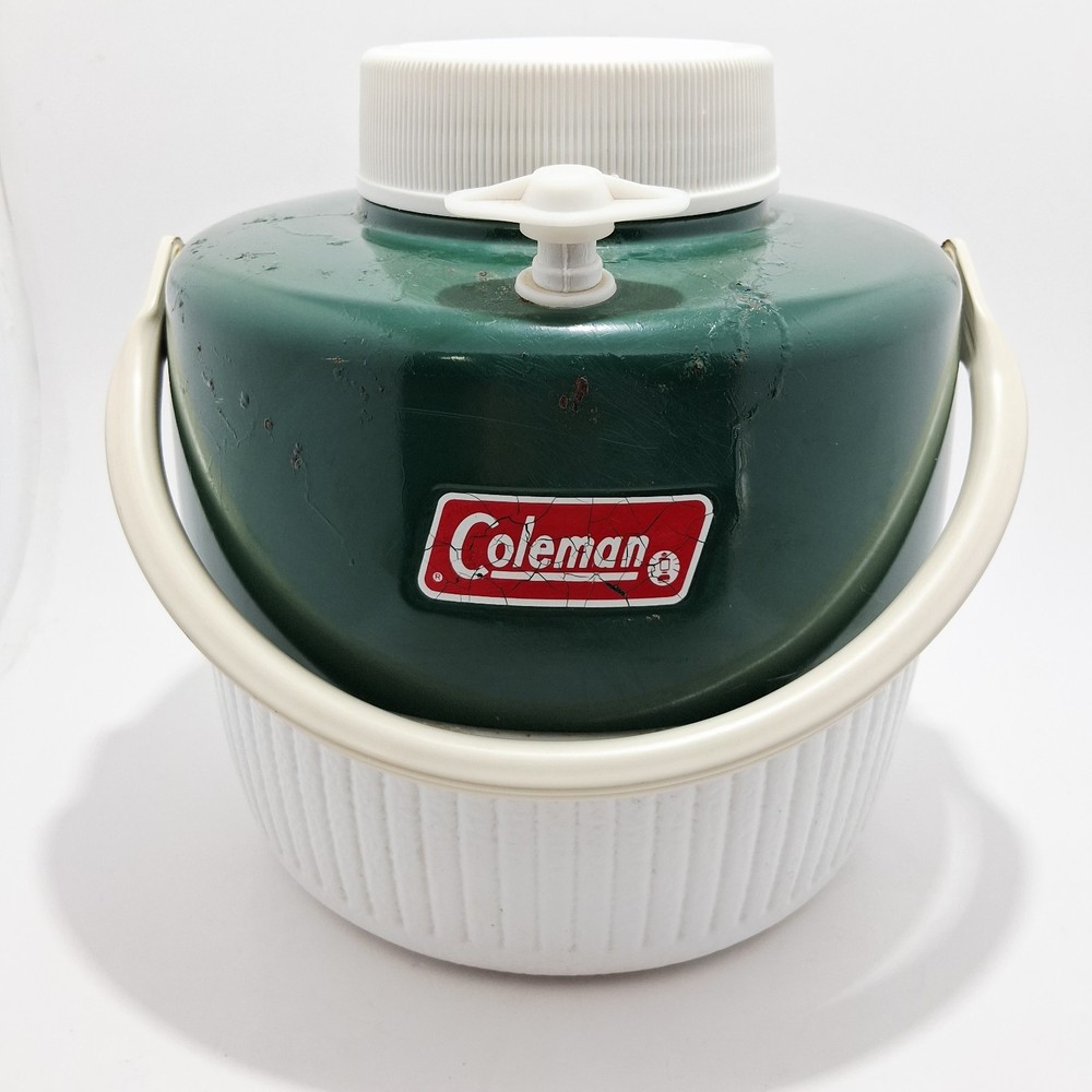 Vintage 1976 Coleman 1 Gallon Water Jug Green Cooler White Lid Made USA Wichita
