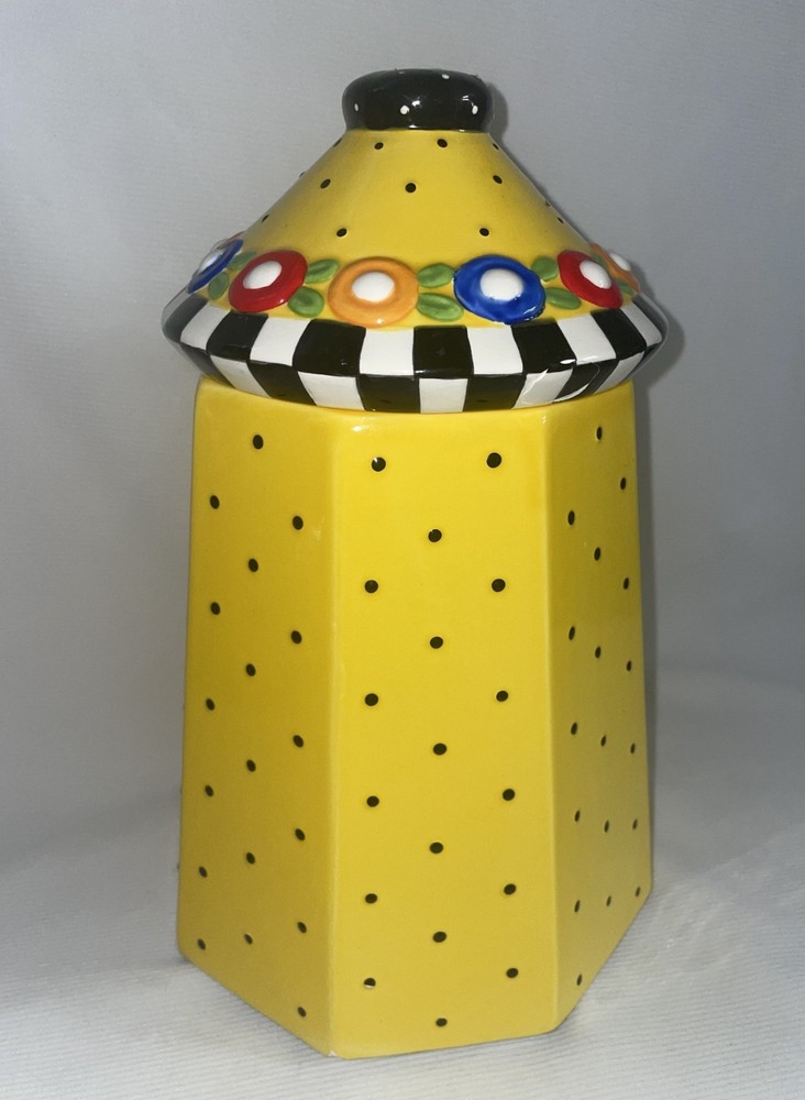 Vintage Sakura Afternoon Tea Mary Engelbreit Yellow Polka Dot 1995 Cookie Jar