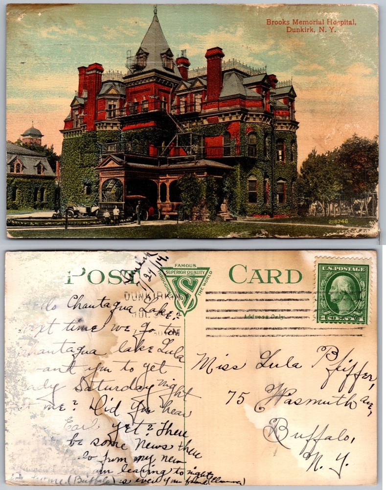 Brooks Memorial Hospital Dunkirk New York Ivy Tower Postcard