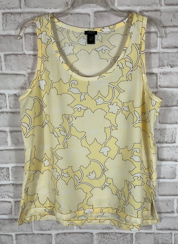 Ann Taylor Tank Top Womens Sz XL Yellow Floral Round Neck Pullover Sleeveless