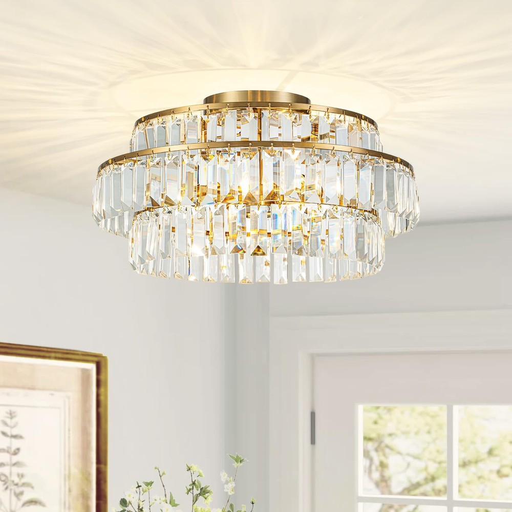 DJLSOLD 3-Light Crystal Semi Flush Mount Ceiling Fixture Modern Lighting
