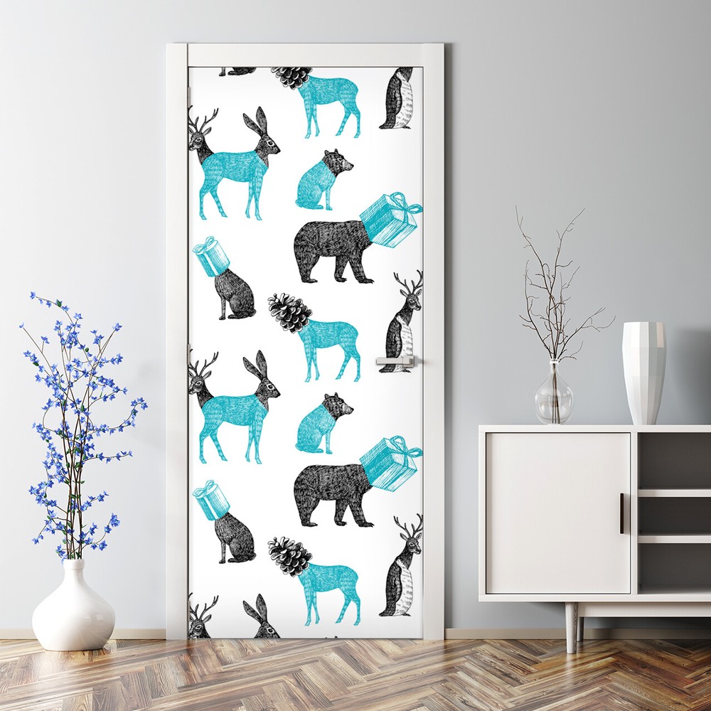 Strange Animals Bubble-Free White Mural Door Sticker Self-Adhesive Home Decor