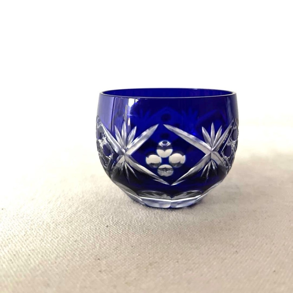 Edo Kiriko Sake Cup Choko Unused Handcrafted Japanese Glass 5.5cm