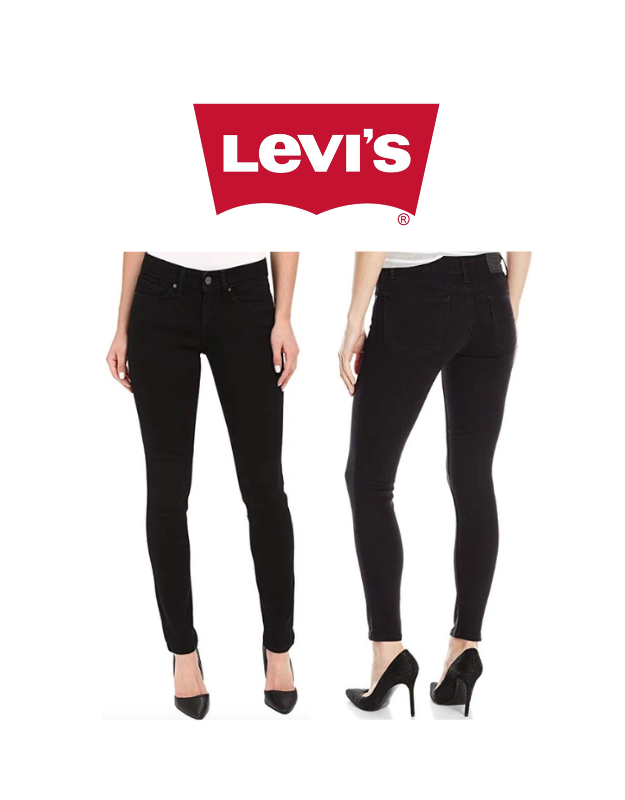 Levis Womens Jeans Mid Rise Skinny Leg Black Stretch Slim ZipFly Denim 845400039