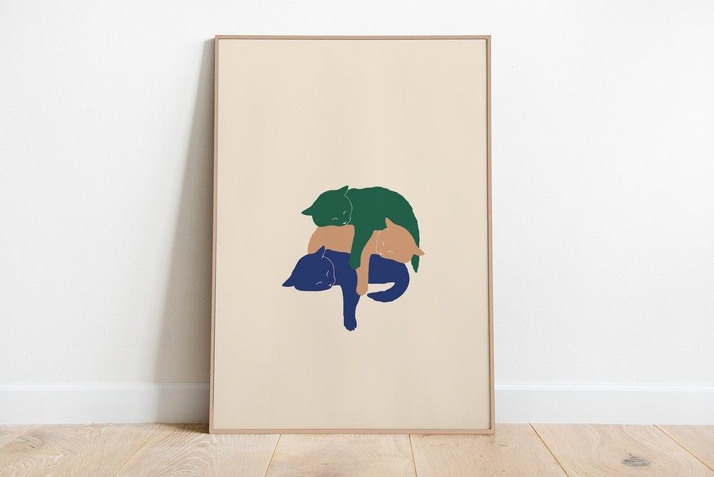 Sleepy Kitties Art Print Cute Cats Illustration Cat Pile Print Cat Poster Wall