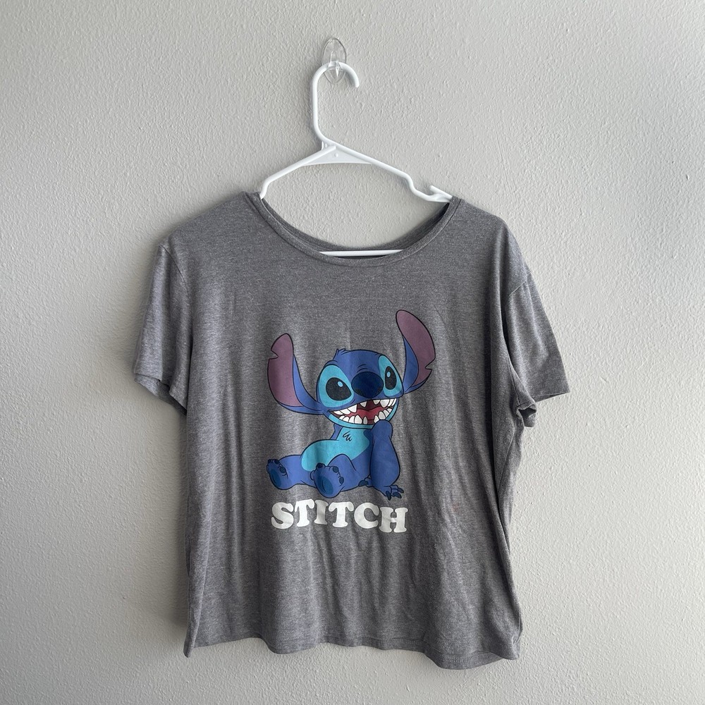 Disney Stitch Graphic T Shirt XL Gray Lilo And Stitch Cartoon Tee