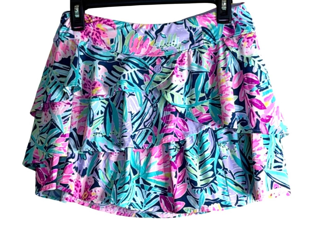 Lilly Pulitzer Meryl Nylon Gabby Slathouse Soiree Ruffle Skort Skirt Tropical M