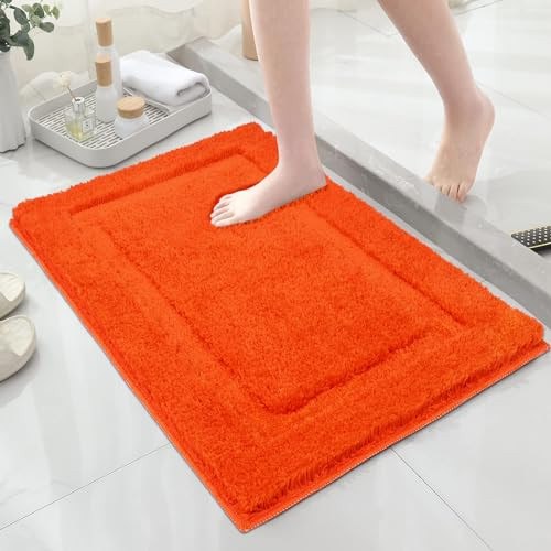 Soft Microfiber Bath Rug 20x32 Inches - Non-Slip Bathroom Mat for Bathtub - Stylish Orange Shade for Modern Bathrooms