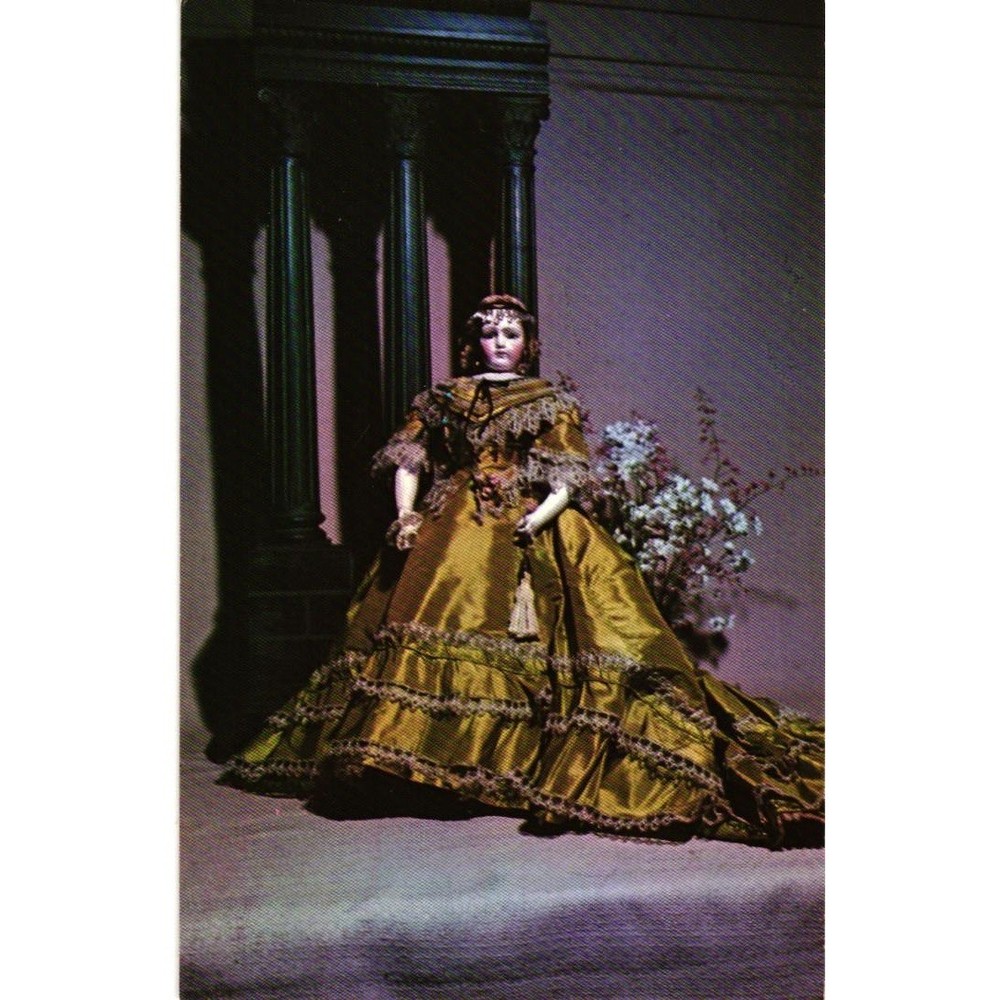 Vintage French Lady of Fashion Doll 1860s Silk Gown Yesteryears Museum Postcard