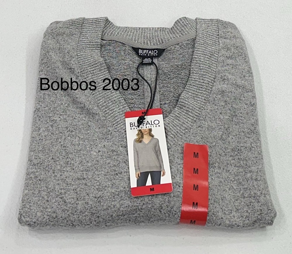 Buffalo Women's Super-Soft Cozy V-Neck Long Sleeve Top, Gray, Size M