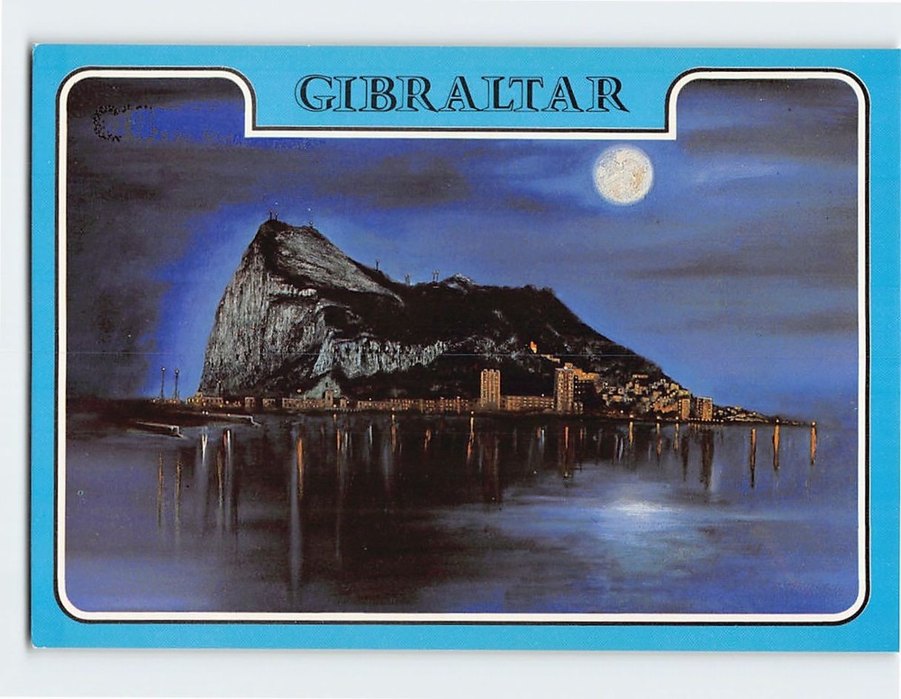 Postcard The Rock at night Gibraltar British Overseas Territory