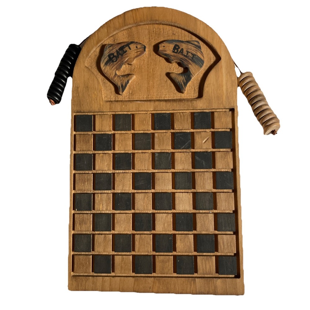 Vintage Wooden Hand-Carved Checker Board Game – Folk Art / Rustic Decor”