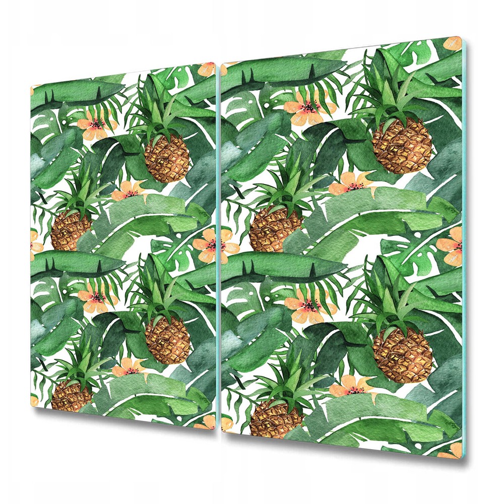 Glass Worktop Kitchen Chopping Board Tropical Leaves & Pineapple 2x30x52
