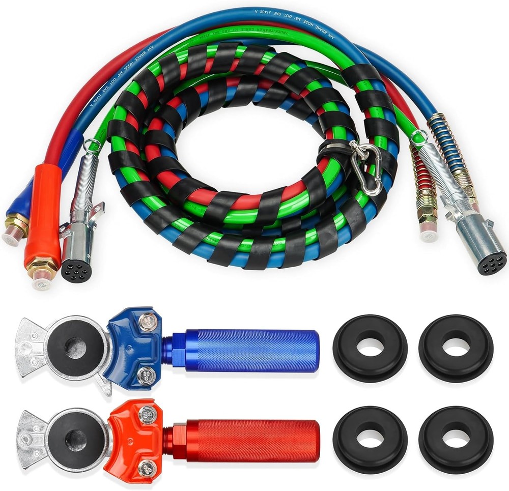 12FT 3 in 1 ABS & Power Air Line Hose Wrap 7-way Electrical Cable 1/2
